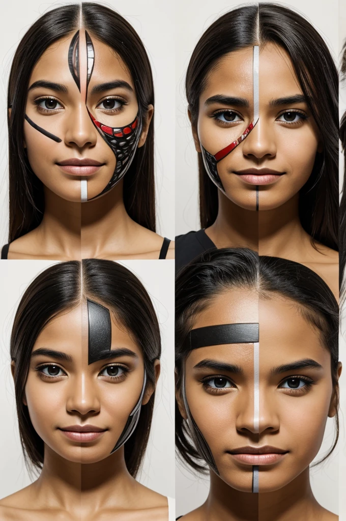 A human face divided into several sections, each one showing different emotions or expressions. This can symbolize the multiplicity of the self and the various facets of identity 