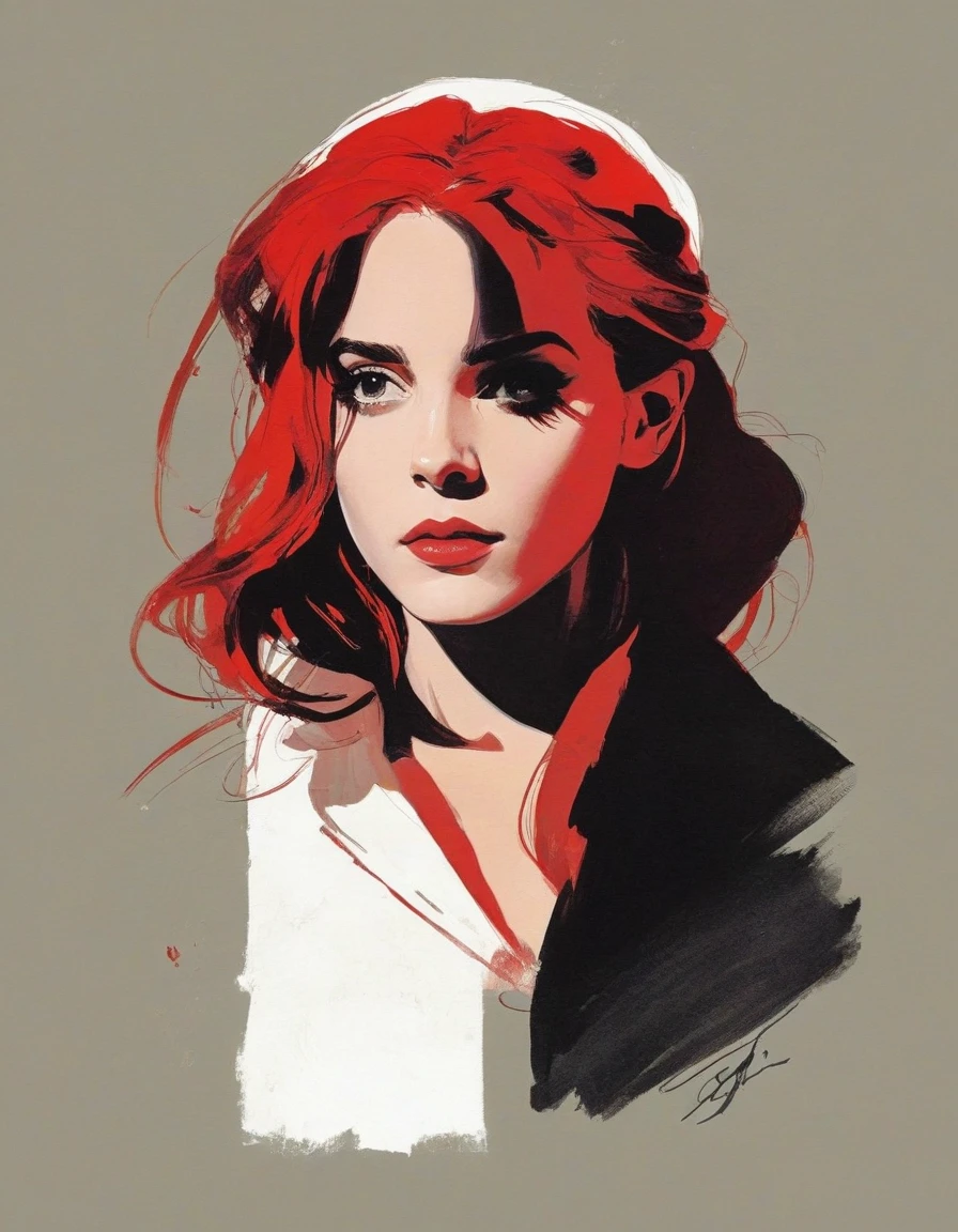 Mike Mignola,  (high contrast , Character Design Sheet, but very beautiful:1.4), (complex parts, masterpiece, Best quality:1.4),
poster style, professional, modern, attractive, very detailed, dark palette,  I look at the viewer, dark red shade, Emma Watson
