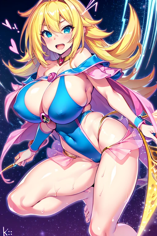 Tabletop, Highest quality, High resolution,Magical Girl,blonde,Long-haired,huge ,whole body,Kyoei Swimsuit,Slingshot,Wet body,Excited,Ecstatic expression,blush,Attractive thighs,Attractions