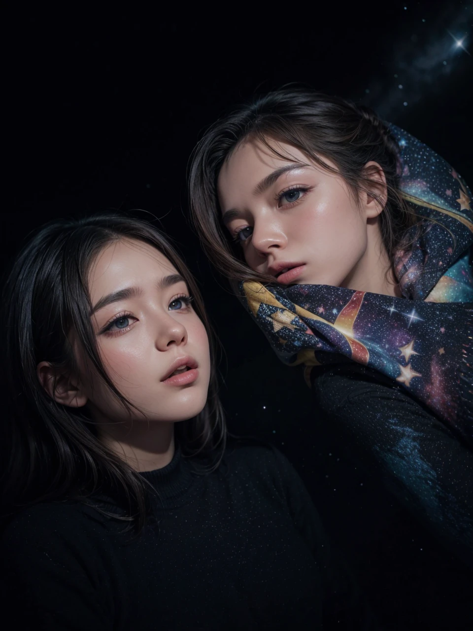 ((Night road in the countryside:1.5))、((Starry sky:1.ung woman wearing yukata with white vertical stripes:1.3))、((From below:1.4))、((Looking Up:1.4))、(​masterpiece、top-quality) 、Soft lighting、absolutely outstanding image, very extremely beautiful、​masterpiece, top-quality,Photos, kawaii、(Colossal tits:1.2)、20 year old girl、(The skin is reddened:1.3)、Youngable Japan face, dewy skin, close up of face, Young Face, soft portrait shot 8 k, If々Shishi Japan girl realistic young idol、Young cute gravure idol、Young Sensual Gravure Idol、Young gravure idolodel in Japan, naked portrait, nude photography, shiny nipple, show armpit 