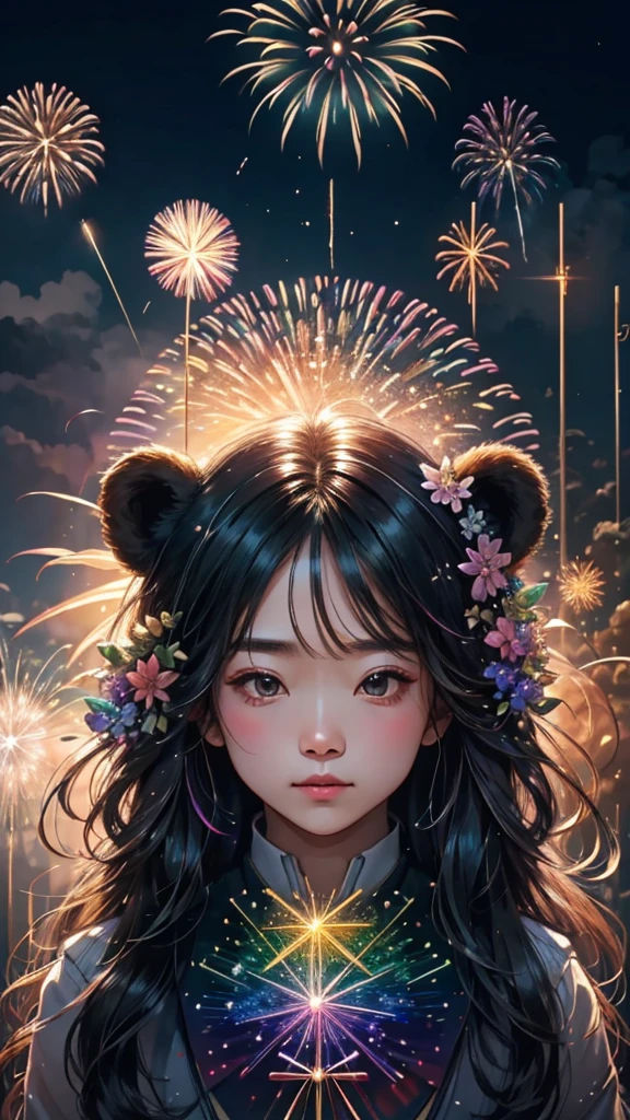 Rainbow colorsの子Bear、Bear、親子Bear、子Bear、Bear、子Bearたちに囲まれて、Mysterious Landscape、firework、firework大会、Rainbow colorsのfireworkが打ちあがっている瞬間、夜nullとともに、幻想的な海景色で壮大なfirework、future都市、Highest quality、masterpiece, (Diffuse reflection of light:1.2), When the fantastic rainbow turns into shadow, bathed in a mystical atmosphere.子Bearたちも見ています, Cast magic spells. evoke a sense of wonder and awe. A fusion of natural grandeur and magic, Weaving dreams into reality. Behold, null, And the unknown, Fleeting、And an eternal moment, 16K, Ultra-high resolution.Realistic, Ultra-high resolution, to be born,future、Rainbow colorsに光り輝く、Rainbow colors、The world 30 years from now。