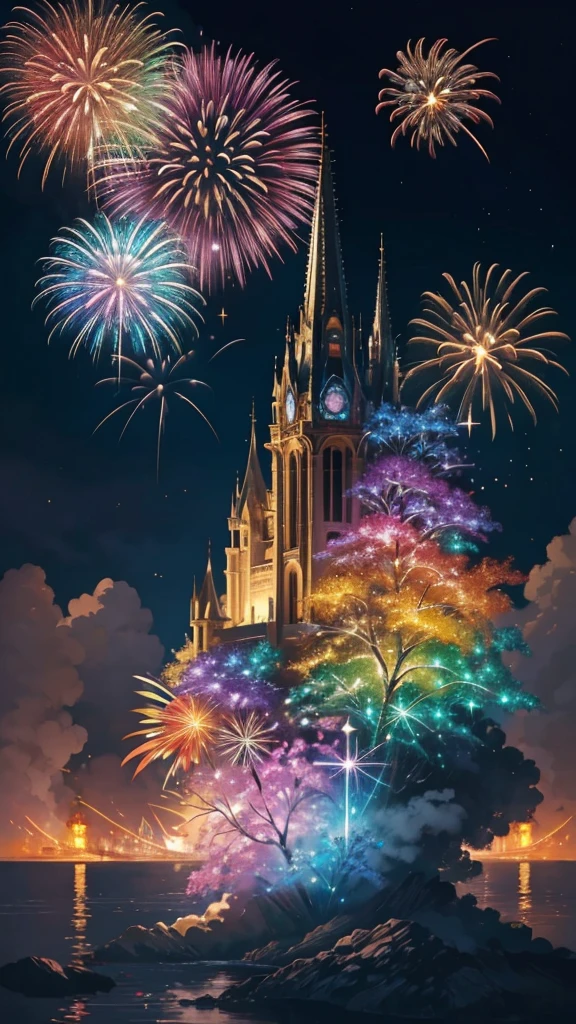 Rainbow colorsの子Bear、Bear、親子Bear、子Bear、Bear、子Bearたちに囲まれて、Mysterious Landscape、firework、firework大会、Rainbow colorsのfireworkが打ちあがっている瞬間、夜nullとともに、幻想的な海景色で壮大なfirework、future都市、Highest quality、masterpiece, (Diffuse reflection of light:1.2), When the fantastic rainbow turns into shadow, bathed in a mystical atmosphere.子Bearたちも見ています, Cast magic spells. evoke a sense of wonder and awe. A fusion of natural grandeur and magic, Weaving dreams into reality. Behold, null, And the unknown, Fleeting、And an eternal moment, 16K, Ultra-high resolution.Realistic, Ultra-high resolution, to be born,future、Rainbow colorsに光り輝く、Rainbow colors、The world 30 years from now。