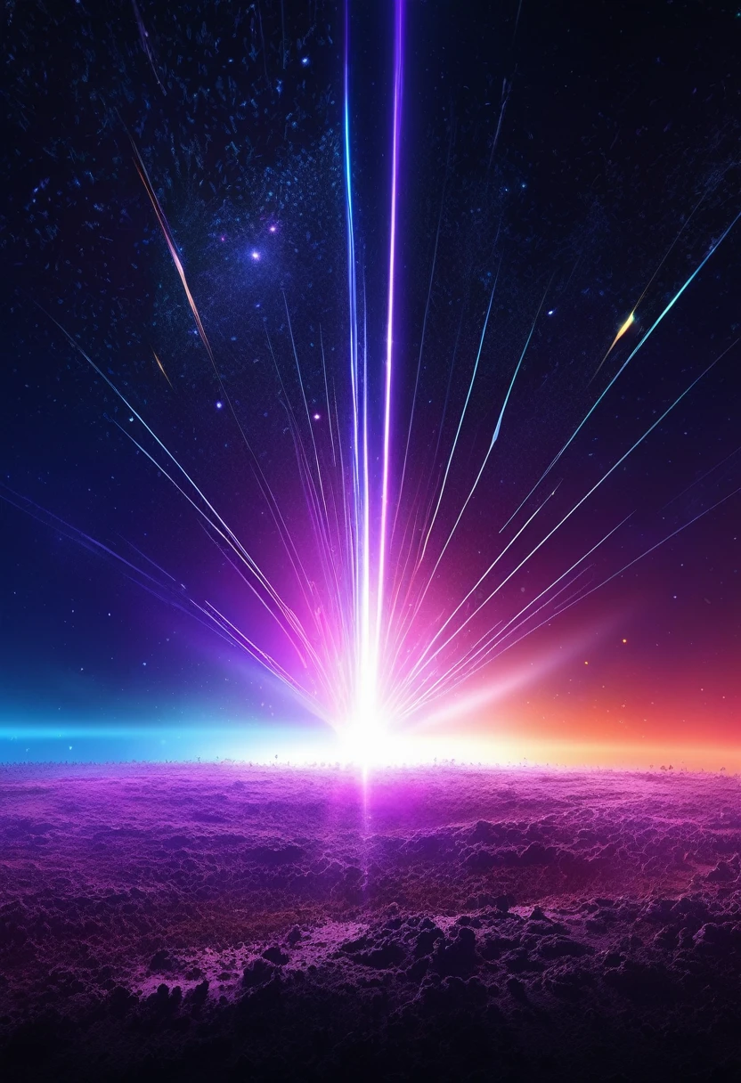 beautiful cosmic rays, destruction, annihilation, annihilation, 2.5D, delicate and dynamic, realistic beauty, graphic arts