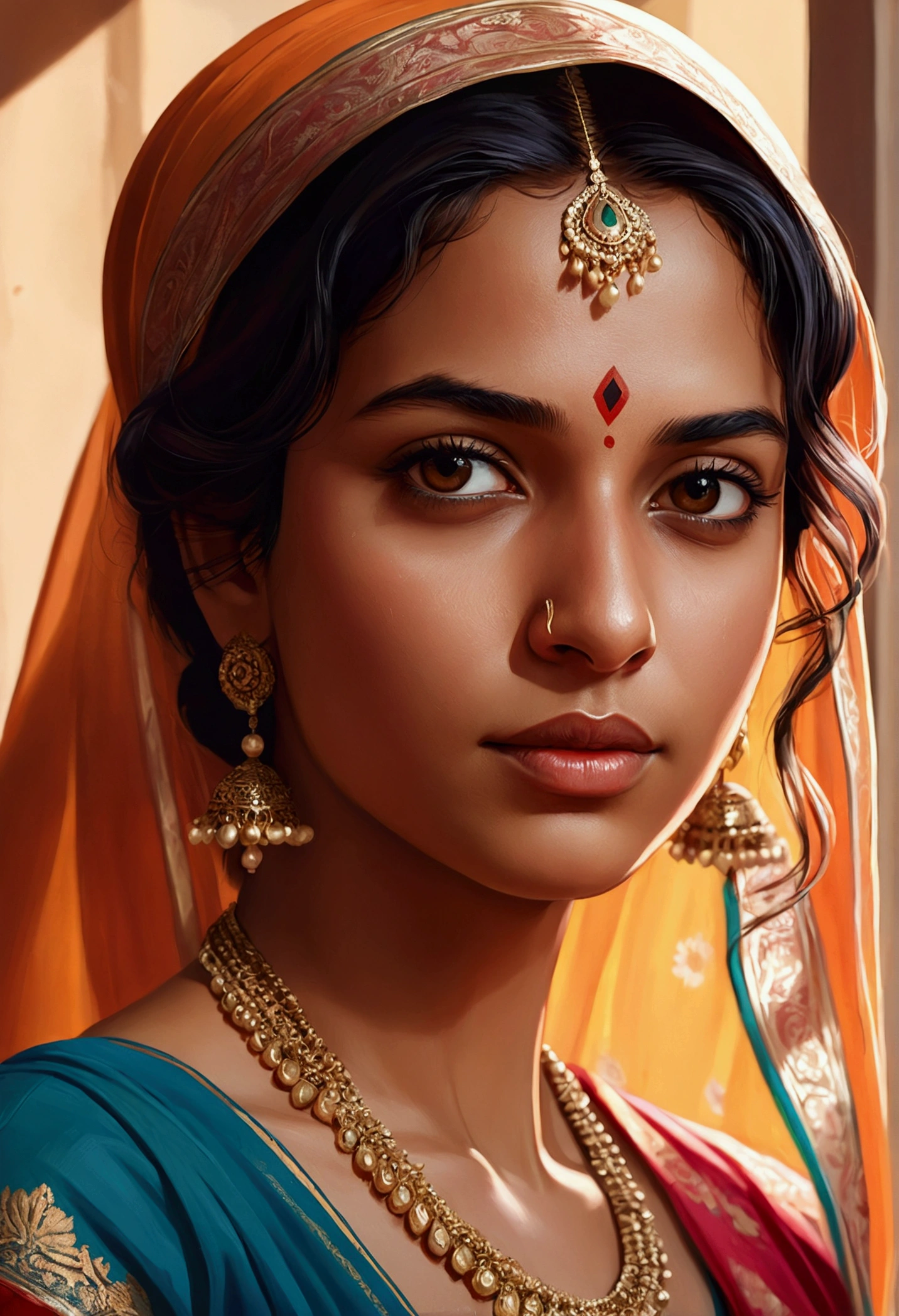 "Portrait of sexy Indian girl in a cozy and intimate bedroom setting."