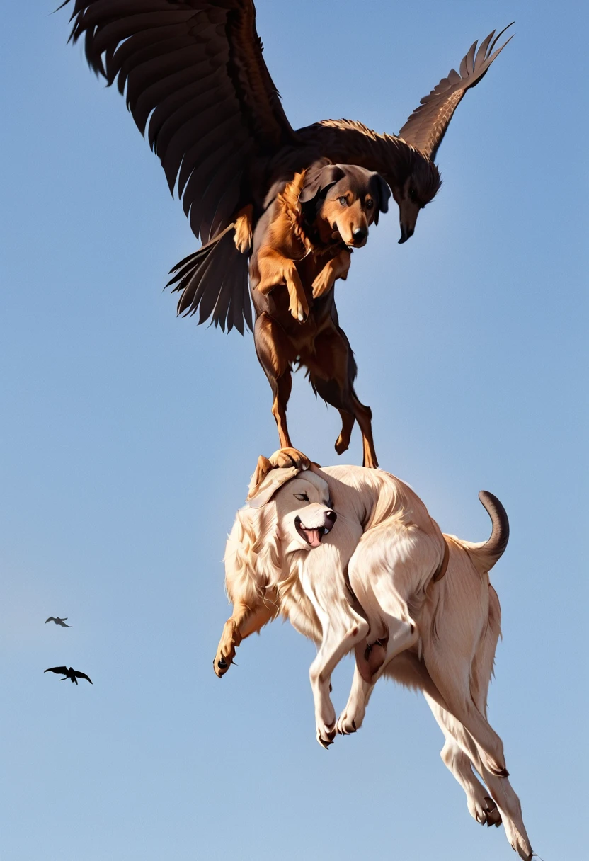 There is a bird flying over the dog, Eagle eats snakes, Flying giant animals, Hot Photos, Intense Combat, flying mythical beasts, The puppies merged into one, Threatening!!!, Split into wings in half, caught on camera, Thought-provoking, Very accurate pictures, Extremely clear images, Good vs. Evil, The battle between good and evil, standoff