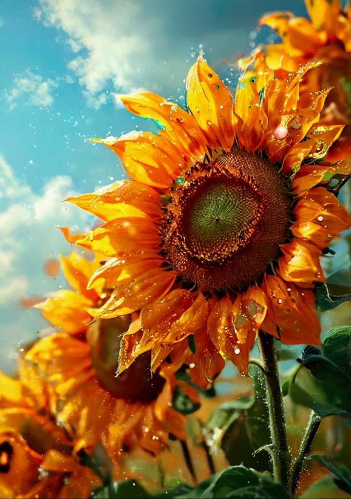 Big and beautiful sunflowers, realistic and realistic