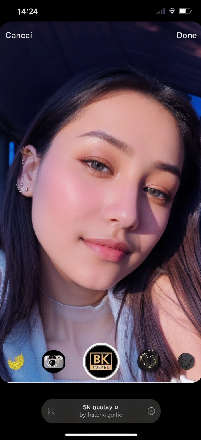 gigiHad1 piercing eyes, looking straight, very happy,long hair, wearing an off-shoulder sweater, choker, closeup portrait, in a outdoor cafe in 2015, afternoon light gigiHad1