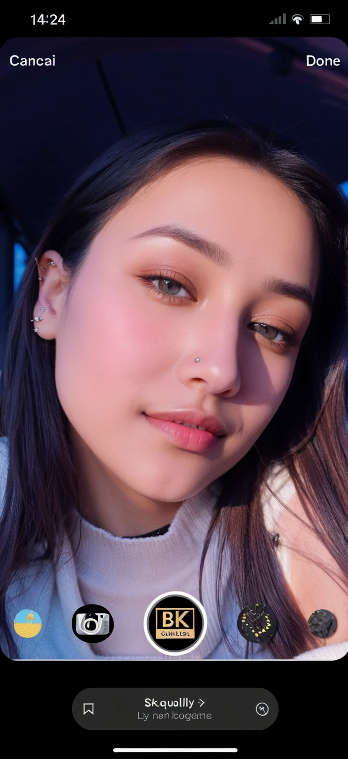 gigiHad1 piercing eyes, looking straight, very happy,long hair, wearing an off-shoulder sweater, choker, closeup portrait, in a outdoor cafe in 2015, afternoon light gigiHad1