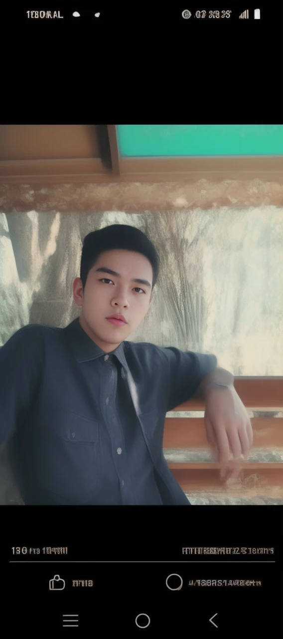 a handsome young man, close-up portrait, Southeast Asian appearance, round face, black eyes staring directly at the viewer, double eyelids, short black hair, t-shirt, strong muscular build, standing on a beach with a sunset in the background, realistic, masterpiece, best quality, 8k, 45 gigapixel resolution, digital painting, HDR, high contrast, lens flare, chromatic aberration
