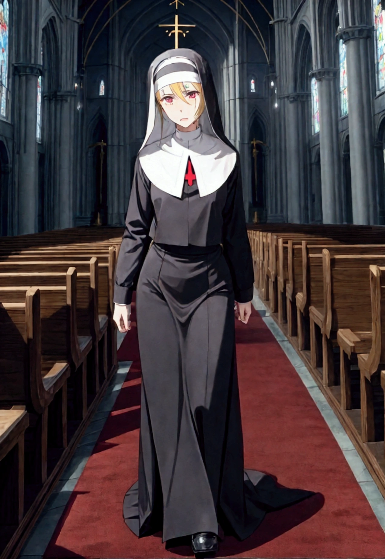 Nun attacked by lustful demon、Scenery inside the church