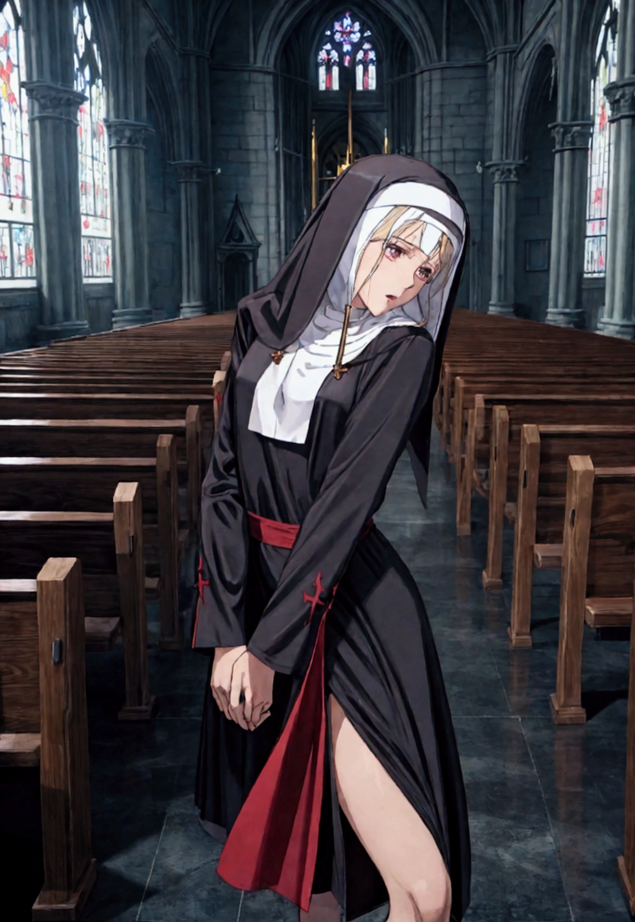 Nun attacked by lustful demon、Scenery inside the church