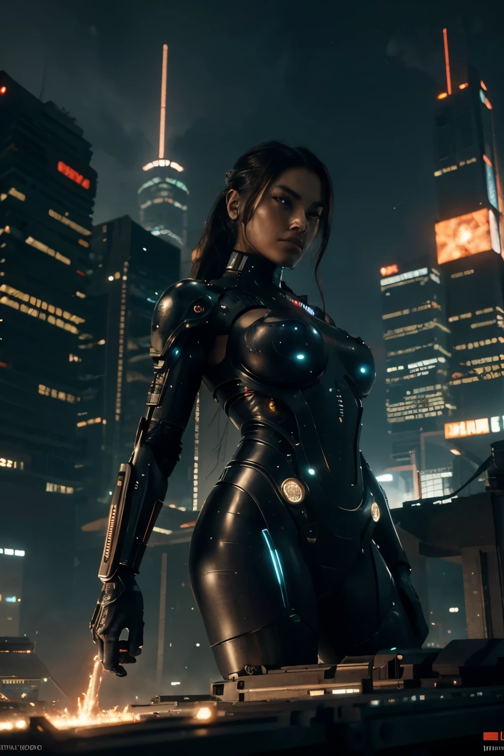 massive mechanical sci-fi city in the background , cyborg with one red eye , man with half face, fucking glow from the pile , hyper-detailed, Ultra-realistic, Detailed, Complex architecture, intricate details, futuristic design, cyberpunk style, dramatic lighting, Cinematic composition, glowing neon lights, Hi-tech, otherworldly environment, vast cosmic landscape, sense of scale and grandeur, Breathtaking visuals, (Best quality, 4K, 8k, a high resolution, masterpiece: 1.2), ultra detailed, (realistic, фотоrealistic, фотоrealistic: 1.37) Image size 1920x1080 