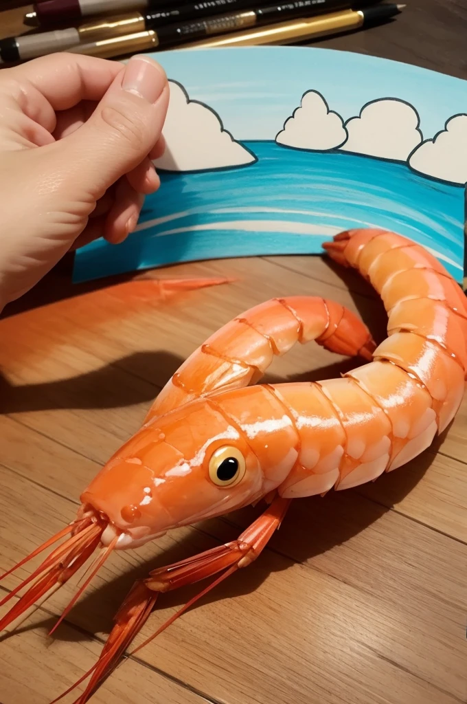 Draw a cartoon shrimp 