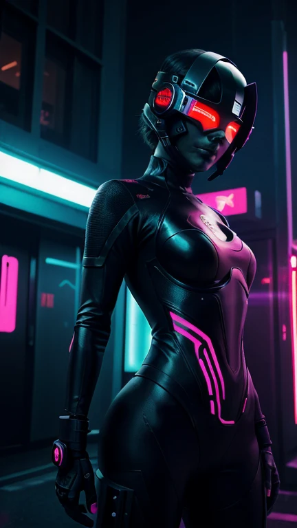 futuristic, electro, pop art, emotional depth, contrast, dark, neon-lit urban environment, holographic elements, digital glitches. In the foreground, a figure with visible red scars on their wrists stands in a contemplative pose, half-hidden in the shadows. Their face is partially obscured by a glowing mask or visor, symbolizing the duality of their public facade and private pain. Surrounding them, incorporate vibrant, pulsating lights and abstract shapes to evoke a sense of inner turmoil and silent screams. The overall aesthetic should blend cyberpunk influences with a melancholic, yet visually striking atmosphere