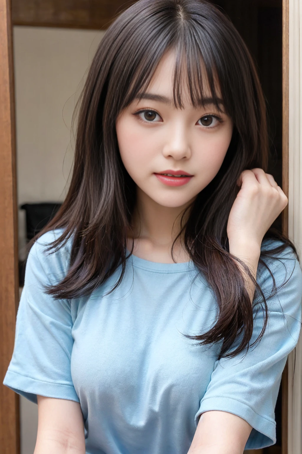 solve, 1 girl, looking at viewer,young and beautiful japanese woman, very cute face, gorgeous exterior, big bust,long bob hair,laugh,(:1.3),beautiful eyes,(that&#39;It's very windy:1.3), 混雑した道をlaughで歩く,shiny lips, Both eyes have double eyelids, natural makeup, long eyelashes, 艶やかで滑らかなライトブラウンのlong bob hair, asymmetrical bangs, glowing skin, center image, 高solve, high detail, detailed hairstyle, detailed face, Great cinematic lighting, octane rendering, lively, surreal, perfect limbs, complete anatomy, spread hair、slim beauty:1.4、((sagging breasts:1.4))、breast exposure、slim abs、small waist、(laugh:1.2) 、(pleated mini skirt、Please raise the hem of your skirt.:1.2))、long, thin, beautiful legs、spread your feet wide、(sheer black stockings:1.2)、(lace panties:1.2、Beautiful pussy exposed.、Koopa、Pussy Creampie、plot:1.1)、(from below:1.2)、backlight、