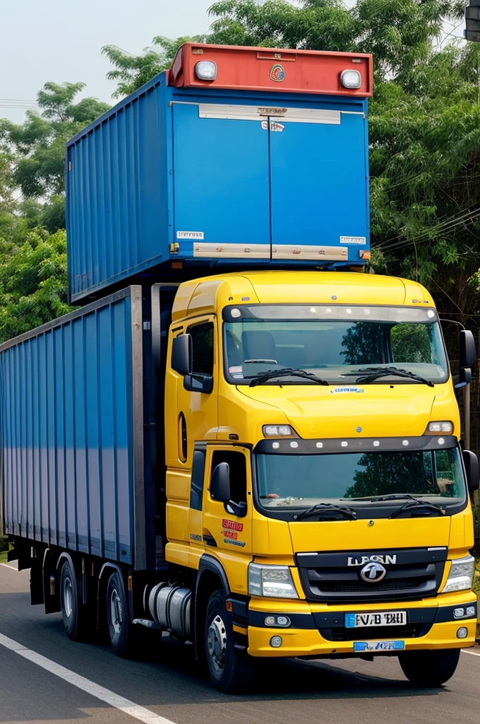 Generate an image of 10 indian Lorries with name sakthi murugan on top of it 
