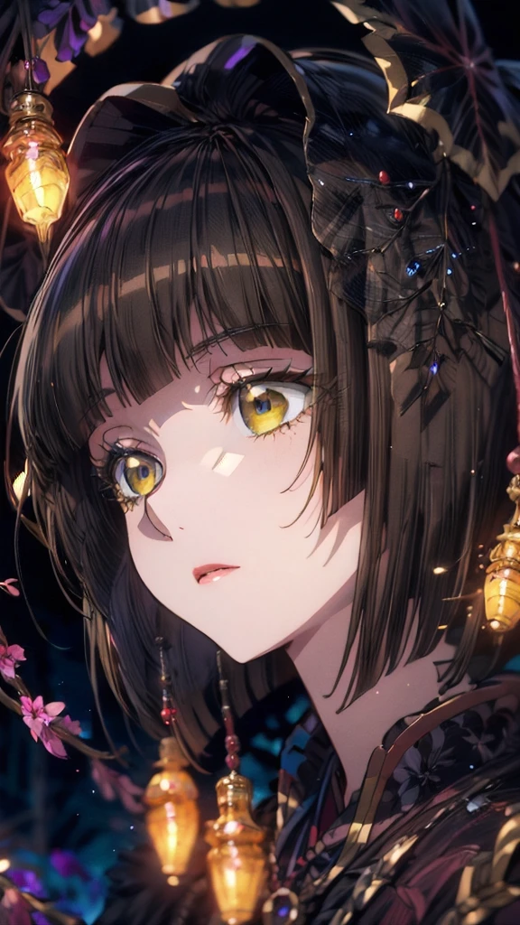 (Highest quality),(masterpiece), 8k,Very detailed, Detailed light, Best Shadow,Detailed reflective eyes, Beautiful Eyes, Very detailedな顔,Shiny Hair,One person,Gloss,semi-long,Black Hair,Iris,enchanting,Expressionless,Quiet anger,full moon,hair ornaments,whole body,front,On a journey to another world led by the moon,my,Mio,fan,darkness,face is dirty for painting,Dynamic Angle,