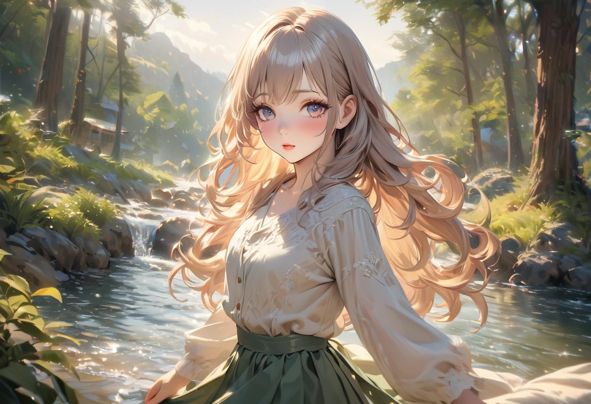 Girl at school、I forgot to put on my skirt、Embarrassed look、Beautifully detailed eyes、Beautifully detailed lips、Highly detailed face、Long eyelashes、Flowing Hair、Natural light、Serene atmosphere、pastoral landscapes、Lush greenery、(Highest quality、4K、8k、High resolution、masterpiece:1.2)、Super detailed、(Real、Photorealistic、Photorealistic:1.37)、Soft pastel colors、Calm colors、Natural light、Impressionist style