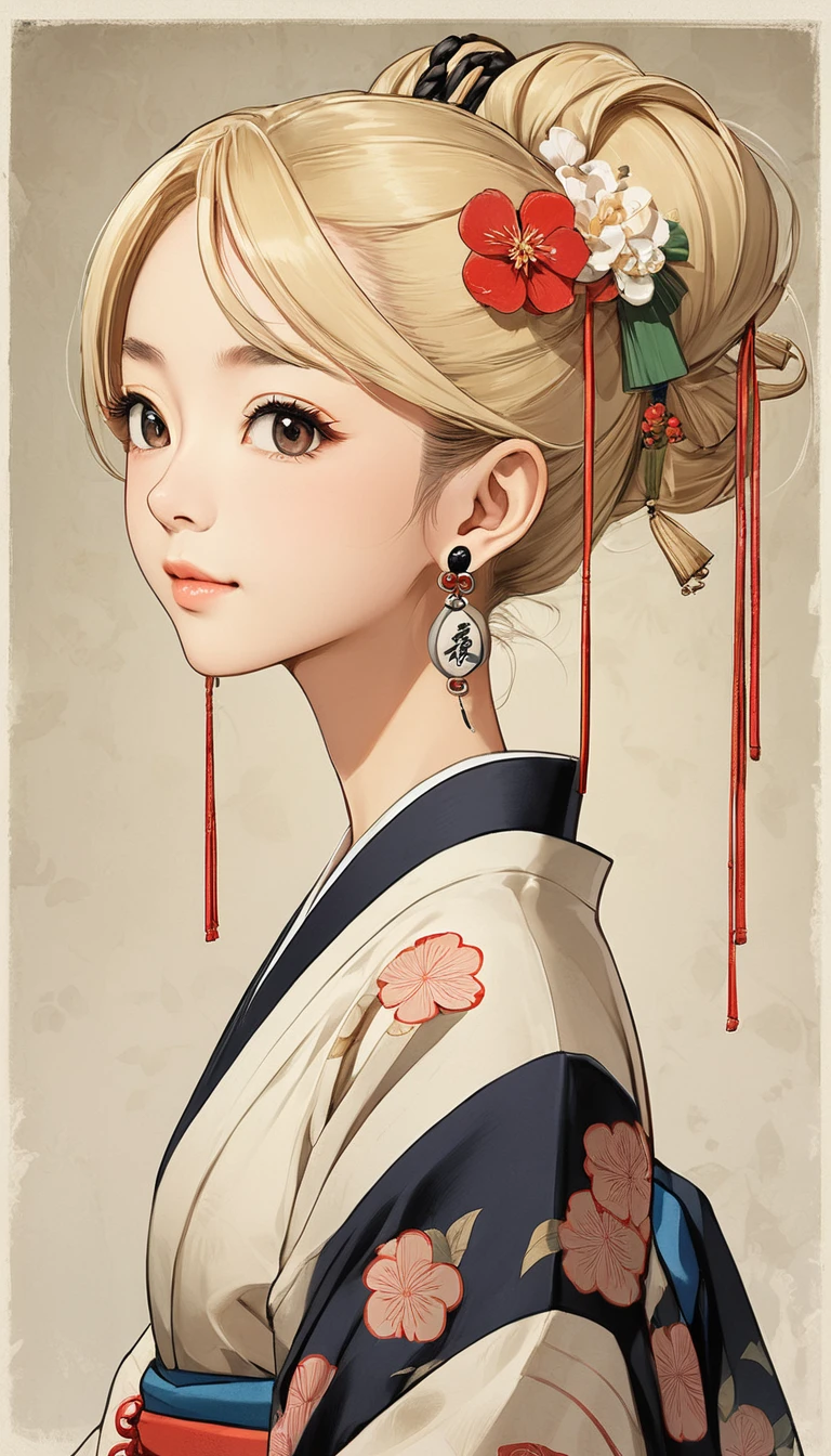 (masterpiece, Highest quality:1.2), One girl, alone,bony body、15 years old、Earrings、Blonde、Edo Period、Caricature