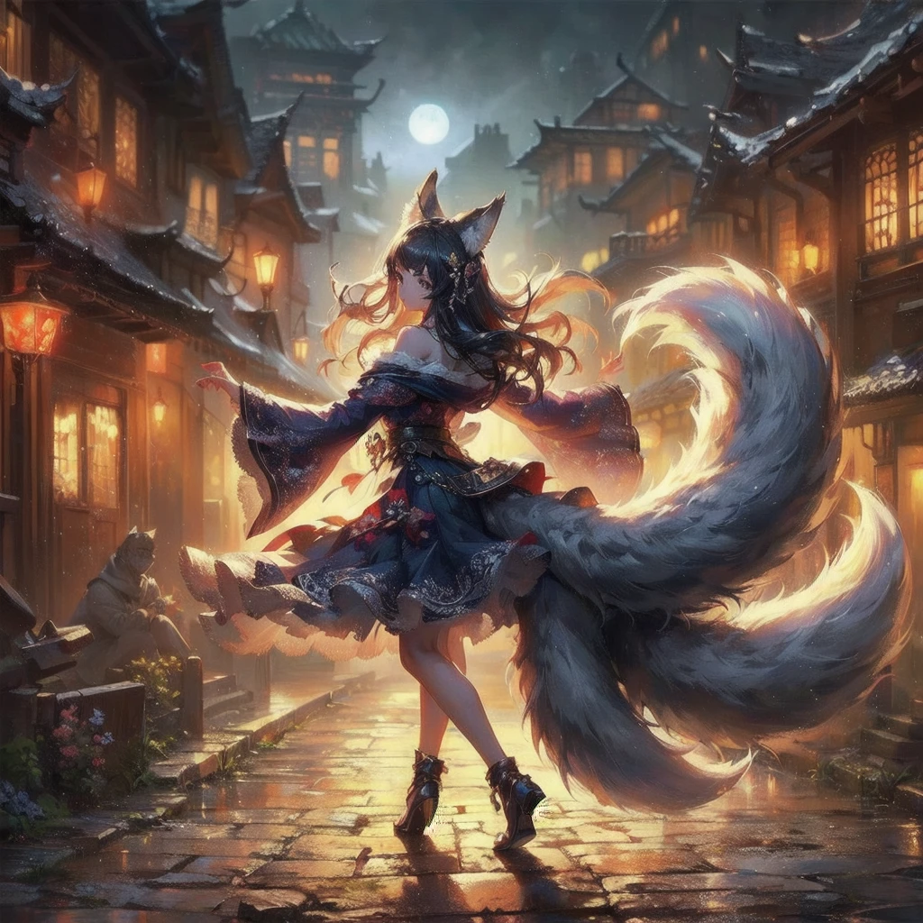 masterpiece, (textured skin), best quality, gorgeous beautiful, (a beautiful girl,wolf ears,wolf tail),detailed clothes,large breasts,narrow waist,, (beautiful face), cinematic lighting, (fantasy anime art ),