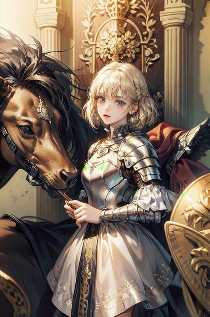 ((highest quality)),(Ultra-high resolution),(Very detailed),(Detailed Description),((The best CG)),(A masterpiece),Ultra-precise art,amazing drawing art,(Fantasy art with intricate detail:1.5), (female knight:1.5),(Intricately detailed armor:1.3), Black Kote:1.2,Red chest:1.4, Explosive Desire, Soaring female angel