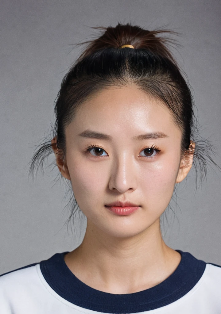 girl, 独奏, Mug shot, Cold expression, Lady, High nose, Swan neck, Slender eyes, Larger mouth, Low Ponytail, Wide forehead, beauty, Beauty, youth, Fifteen