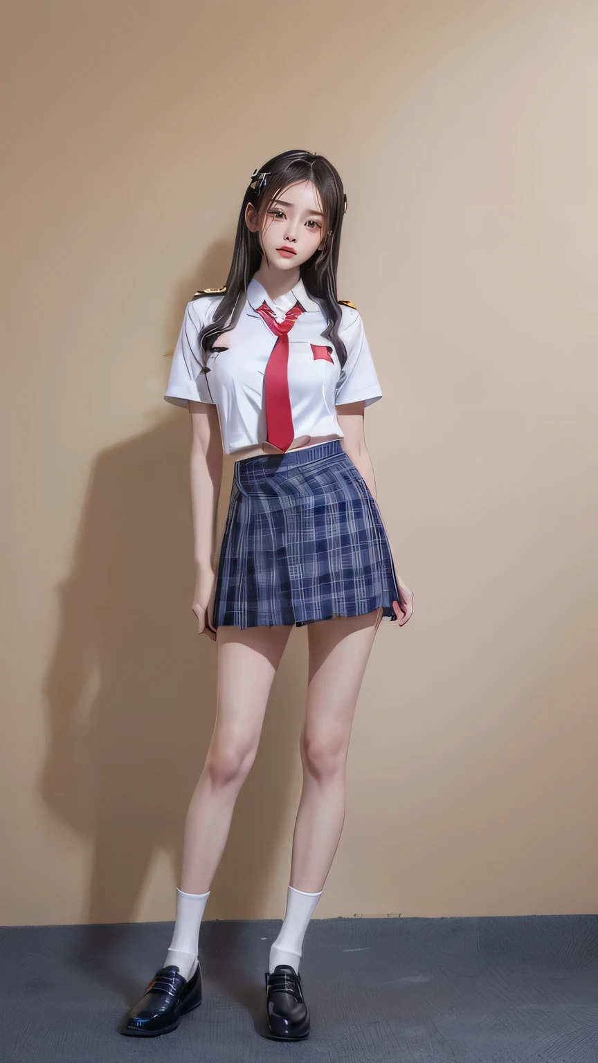 ((masterpiece)),(((最high quality))),(((((Full body shot of a girl taken from the floor:1.7))))),((Photograph the whole body from knee height:1.6)),((((((Please stand up straight:1.9)))))),((Thin thighs:1.3)),((Long legs:1.4)),(((Girl standing in a school classroom:1.7))),(((Micro Mini Skirt Uniform:1.6))),((Slim Model body type:1.8)),((Japan in summer uniform:1.8)),((Wearing a red tie:1.5)),(Wearing a white shirt with short sleeves:1.3),Her erect nipples are clearly visible under her clothes.,(Navy blue checked micro mini skirt:1.7),(:1.3),bangs,A small smile,((cute girl)),Slender girl,Black Loafers,(((short white socks up to the ankles,:1.2))),cute,The thighs below the groin are slim and firm,cute,Black hair ponytail,Thin legs,Slim Model body type,Very small waist,Small hips,Long thighs,Thin thighs,Thin hands,Long hands,((((Shooting full body from below:1.5)))),(((((k-popのIVEのWONYOUNGにそっくりの女の子:1.9))))),((Turn your whole body straight ahead:1.8)),((expensive:1.4)),(Stand with your legs straight without bending your knees:1.7),((Please stand up straight:1.7)),((turn your hips forward:1.7)),The ankles are super thin,beauty,Fine skin,Firm Skin,Realistically reproduced skin detail of thin legs,Very detailed, Attention to detail,high quality,Awards,High resolution,(Anatomically correct:1.3),(8k,RAW Photos,最high quality,masterpiece:1.5),(((Photographing a girl'Full body from below))),(((She is taking a picture with three other girls from her class.:1.5))),All three are slim and cute.,Height 173cm,((Please stand up straight:1.7)),((Please stand up straight:1.7)),((Please stand up straight:1.5)),((Please stand up straight:1.7)),(((Keep your back straight:1.8))),((Look forward:1.2)),9 head beauty,Model body type,((Inseam is half the height:1.3)),Thin thighs,((k-popのIVEのWONYOUNGにそっくりの女の子:1.5)),Tiny and slim waist