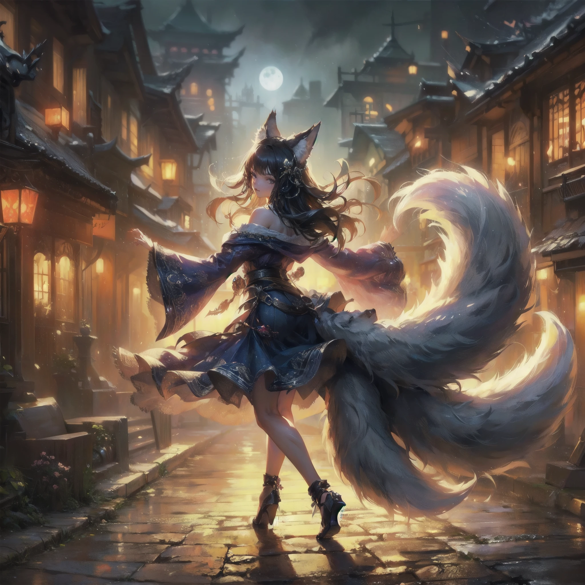  masterpiece, (textured skin), best quality, gorgeous beautiful, (a beautiful girl,wolf ears,wolf tail),detailed clothes,large breasts,narrow waist,, (beautiful face), cinematic lighting, (fantasy anime art ),