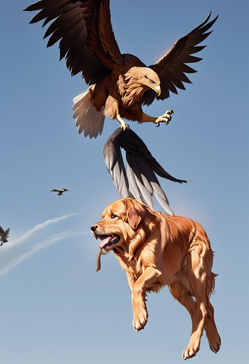 There is a bird flying over the dog, Eagle eats snakes, Flying giant animals, Hot Photos, Intense Combat, flying mythical beasts, The puppies merged into one, Threatening!!!, Split into wings in half, caught on camera, Thought-provoking, Very accurate pictures, Extremely clear images, Good vs. Evil, The battle between good and evil, standoff