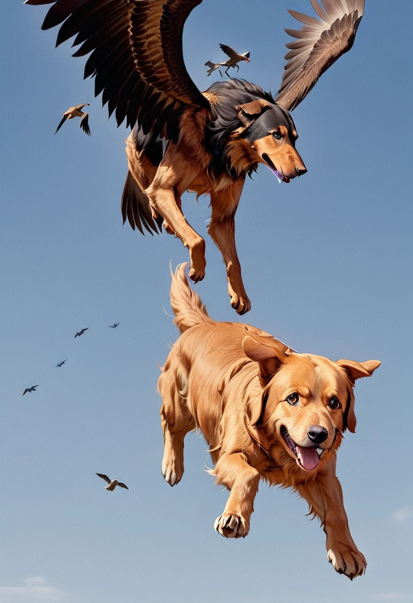 There is a bird flying over the dog, Eagle eats snakes, Flying giant animals, Hot Photos, Intense Combat, flying mythical beasts, The puppies merged into one, Threatening!!!, Split into wings in half, caught on camera, Thought-provoking, Very accurate pictures, Extremely clear images, Good vs. Evil, The battle between good and evil, standoff