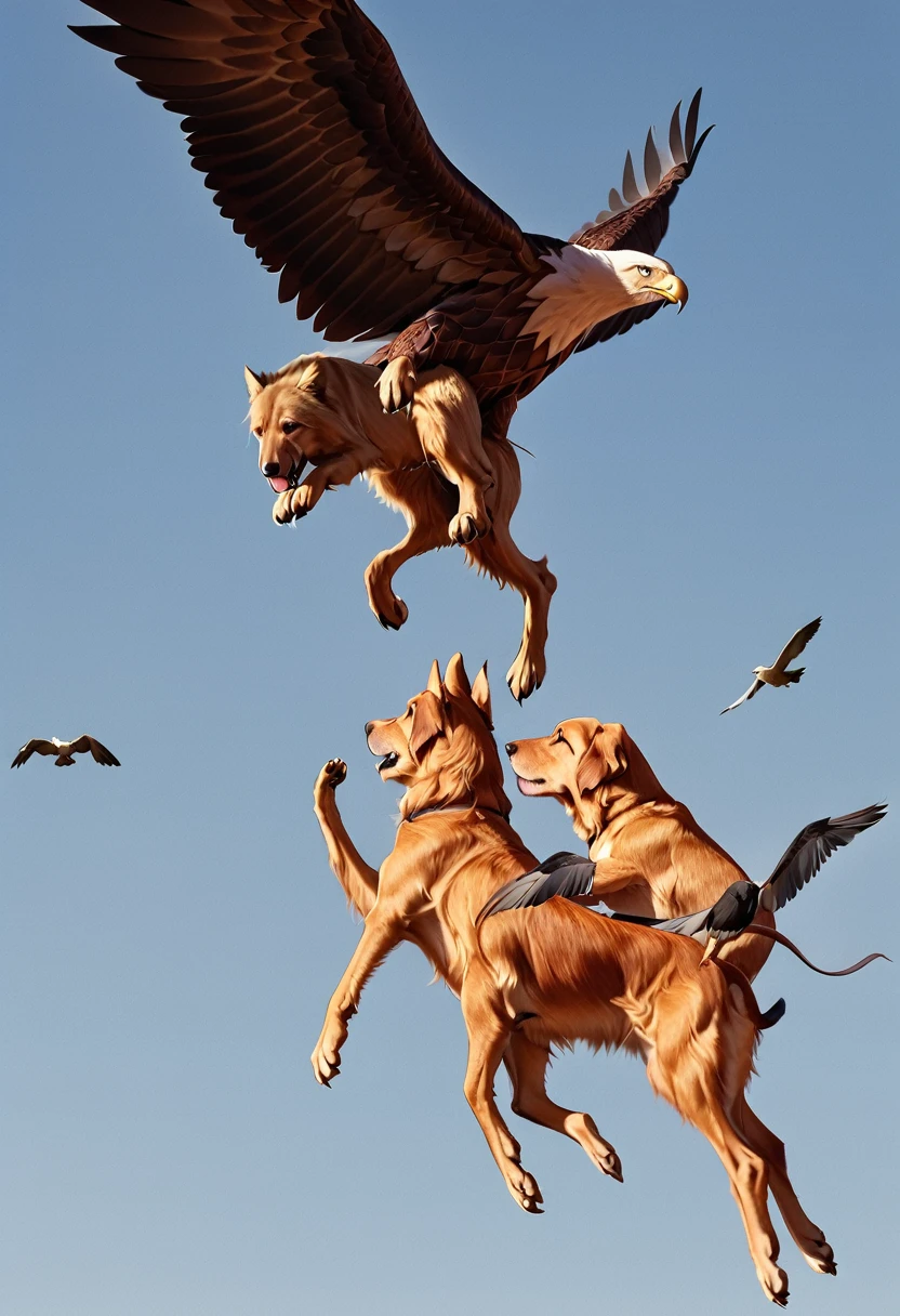 There is a bird flying over the dog, Eagle eats snakes, Flying giant animals, Hot Photos, Intense Combat, flying mythical beasts, The puppies merged into one, Threatening!!!, Split into wings in half, caught on camera, Thought-provoking, Very accurate pictures, Extremely clear images, Good vs. Evil, The battle between good and evil, standoff