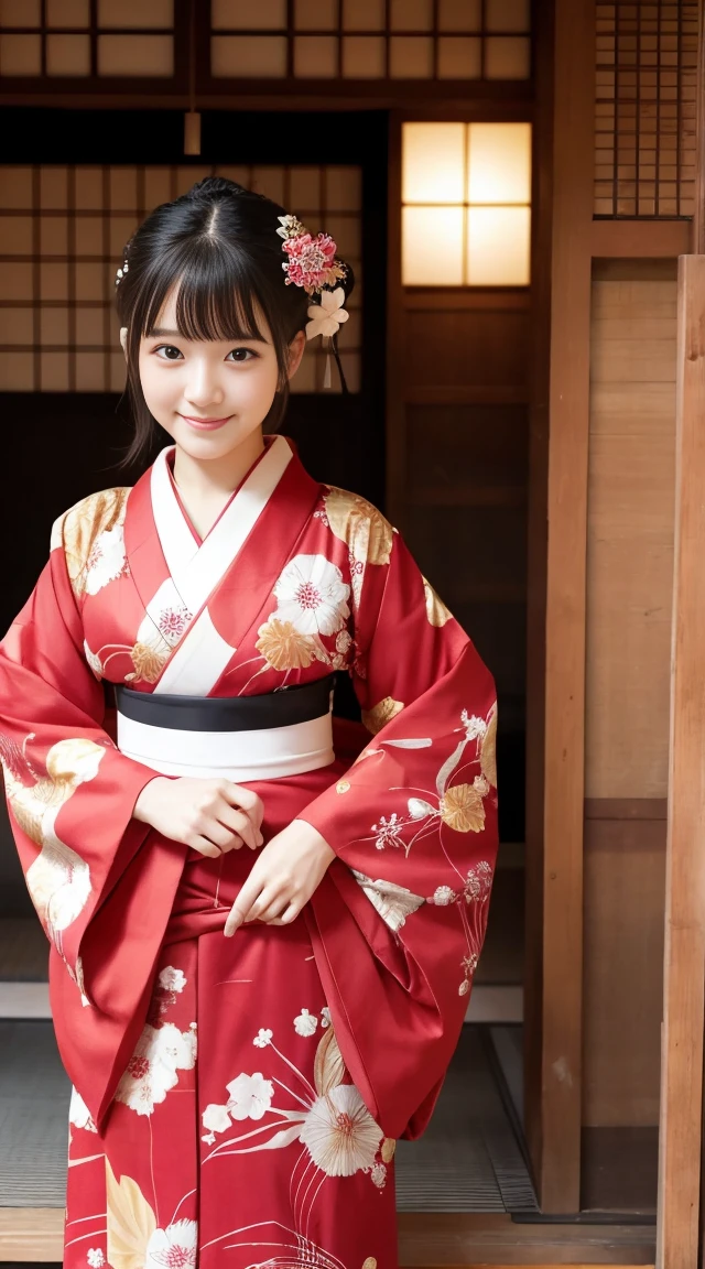 beautifully、Cute Girls、About 26 years old、Japanese clothing、hair ornaments、Red kimono、