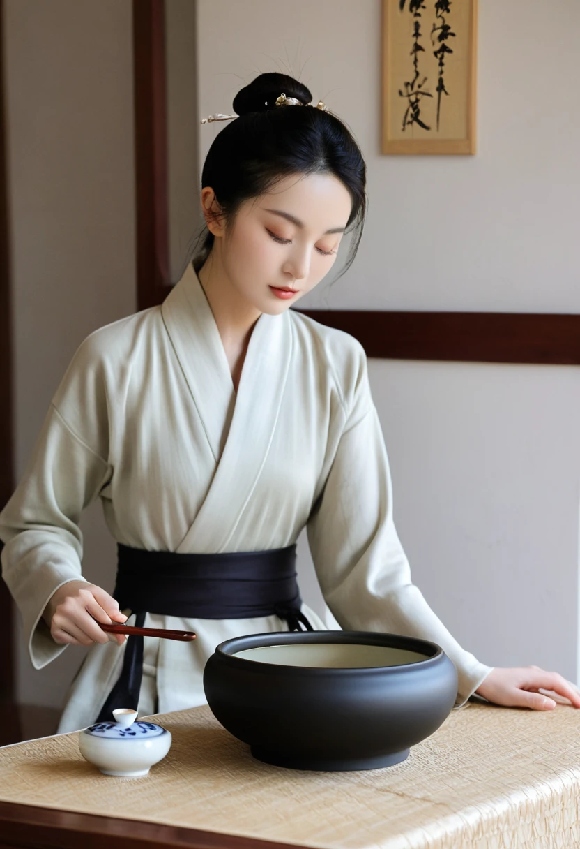 On the bowl is placed a 茶pot, Inspired by Dongyang Sesshu, pot, large black pot on the hearth, 茶pot, 茶pot, 茶pot, Gorgeous porcelain tea set, 茶pot: 1, Inspired by Ren Zhengduoben, Inspired by Emperor Xuande, ceramics, smooth glazed ceramics