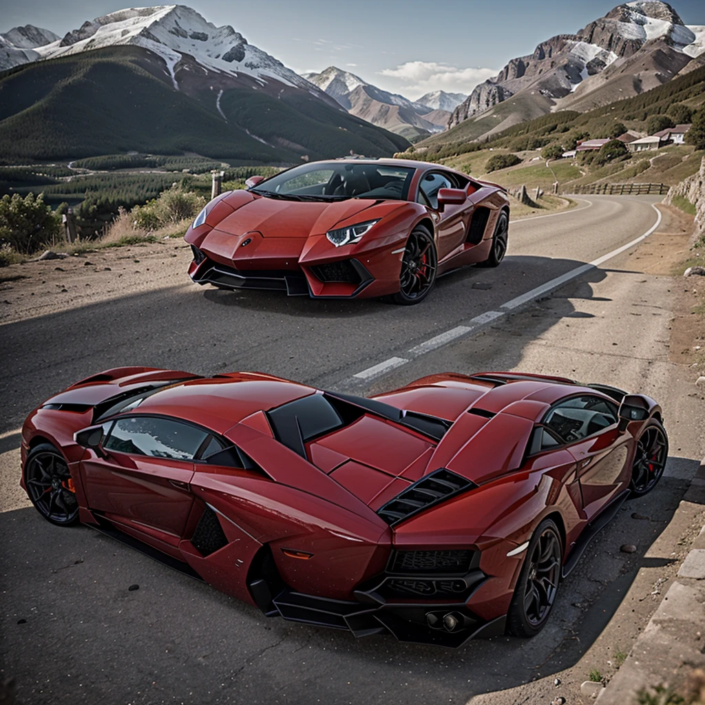 Lamborghini Aventador Exudes raw power and aggressive  around mountain in Red colour side pose