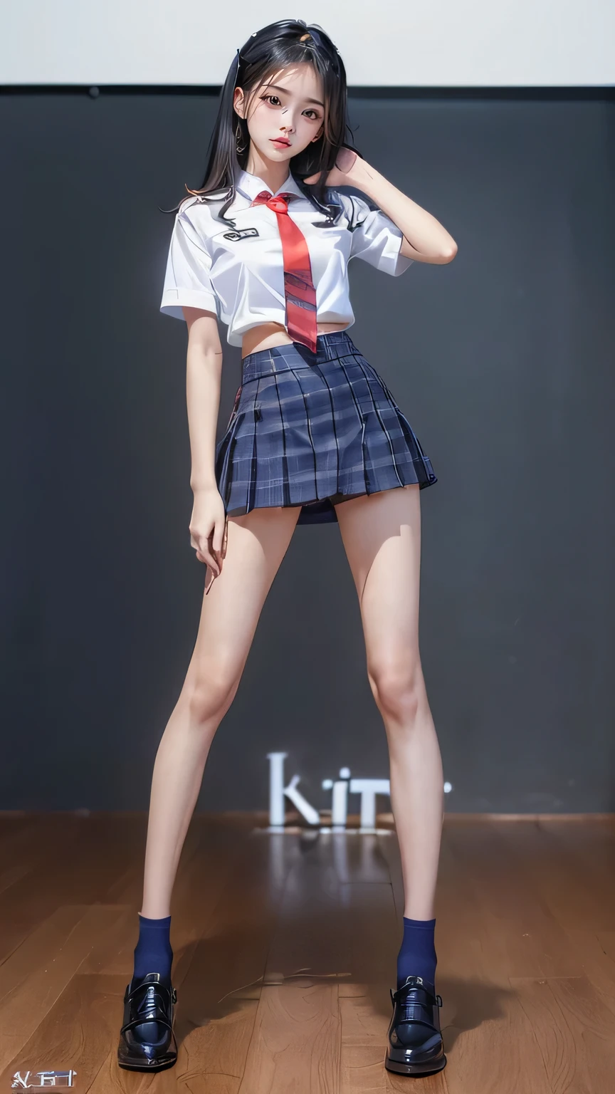 ((masterpiece)),(((最high quality))),(((((Full body shot of a girl taken from the floor:1.7))))),((Photograph the whole body from knee height:1.6)),((((((Please stand up straight:1.9)))))),((Thin thighs:1.3)),((Long legs:1.4)),(((Girl standing in a school classroom:1.7))),(((Micro Mini Skirt Uniform:1.6))),((Slim Model body type:1.8)),((Japan  in summer uniform:1.8)),((Wearing a red tie:1.5)),(Wearing a white shirt with short sleeves:1.3),Her erect nipples are clearly visible under her clothes.,(Navy blue checked micro mini skirt:1.7),(************:1.3),bangs,A small smile,((cute girl)),Slender girl,Black Loafers,(((short white socks up to the ankles,:1.2))),cute,The thighs below the groin are slim and firm,cute,Black hair ponytail,Thin legs,Slim Model body type,Very small waist,Small hips,Long thighs,Thin thighs,Thin hands,Long hands,((((Shooting full body from below:1.5)))),(((((k-popのIVEのWONYOUNGにそっくりの女の子:1.9))))),((Turn your whole body straight ahead:1.8)),((expensive:1.4)),(Stand with your legs straight without bending your knees:1.7),((Please stand up straight:1.7)),((turn your hips forward:1.7)),The ankles are super thin,beauty,Fine skin,Firm Skin,Realistically reproduced skin detail of thin legs,Very detailed, Attention to detail,high quality,Awards,High resolution,(Anatomically correct:1.3),(8k,RAW Photos,最high quality,masterpiece:1.5),(((Photographing a girl&#39;Full body from below))),(((She is taking a picture with three other girls from her class.:1.5))),All three are slim and cute.,Height 173cm,((Please stand up straight:1.7)),((Please stand up straight:1.7)),((Please stand up straight:1.5)),((Please stand up straight:1.7)),(((Keep your back straight:1.8))),((Look forward:1.2)),9 head beauty,Model body type,((Inseam is half the height:1.3)),Thin thighs,((k-popのIVEのWONYOUNGにそっくりの女の子:1.5)),Tiny and slim waist