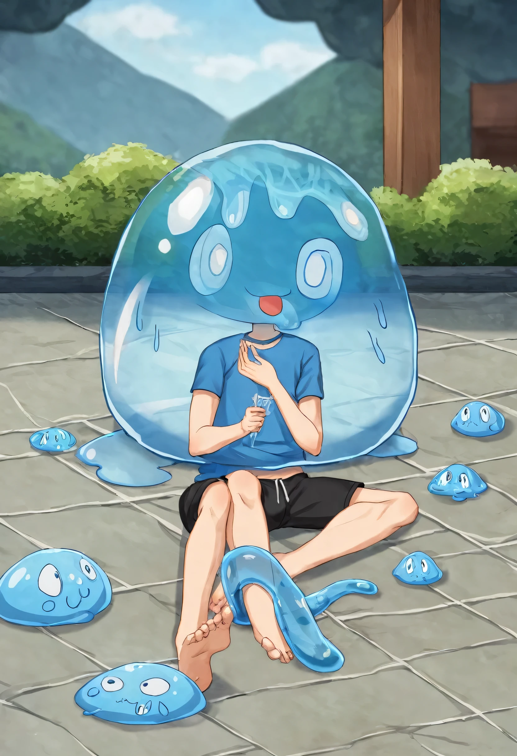 score_9, score_8_up, score_7_up, score_6_up, score_5_up, score_4_up, source_anime, 1Boy, slime Boy, Blue slime skin, Soft fashion, wolf cut slime hair with green tips, tentacles, slime tentacles, slime boy, solo, slimegirlsfw, slime boy, sweater, jeans, slimeboy, my hero academia, tentacles, school, depth of field, LUT, Leaning against the wall , Gay bar, detailed, handsome, cute slime boy. My hero academia school, Tentacle tail, Full body shot, , muscular.  