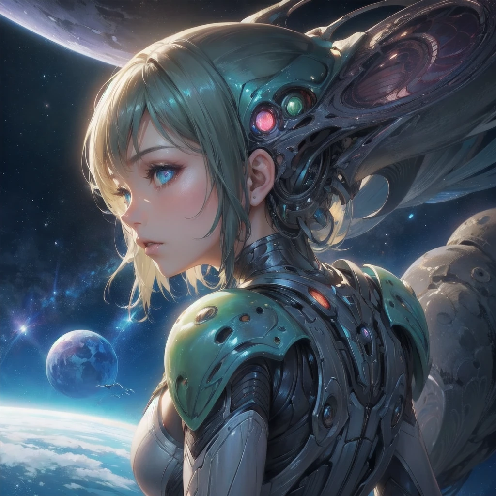  masterpiece, (textured skin), best quality, gorgeous beautiful, (a beautiful girl,alien,mysterious),detailed clothes,large breasts,narrow waist,, (beautiful face), cinematic lighting, (fantasy anime art ),