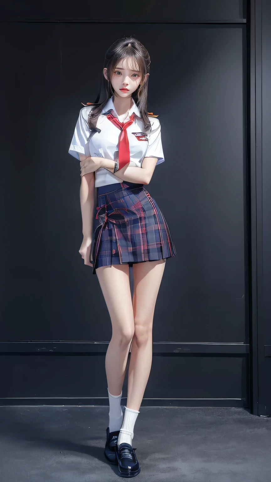 ((masterpiece)),(((最high quality))),(((((Full body shot of a girl taken from the floor:1.7))))),((Photograph the whole body from knee height:1.6)),((((((Please stand up straight:1.9)))))),((Thin thighs:1.3)),((Long legs:1.4)),(((Girl standing in a school classroom:1.7))),(((Micro Mini Skirt Uniform:1.6))),((Slim Model body type:1.8)),((Japan  in summer uniform:1.8)),((Wearing a red tie:1.5)),(Wearing a white shirt with short sleeves:1.3),Her erect nipples are clearly visible under her clothes.,(Navy blue checked micro mini skirt:1.7),(16 years old:1.3),bangs,A small smile,((cute girl)),Slender girl,Black Loafers,(((short white socks up to the ankles,:1.2))),cute,The thighs below the groin are slim and firm,cute,Black hair ponytail,Thin legs,Slim Model body type,Very small waist,Small hips,Long thighs,Thin thighs,Thin hands,Long hands,((((Shooting full body from below:1.5)))),(((((k-popのIVEのWONYOUNGにそっくりの女の子:1.9))))),((Turn your whole body straight ahead:1.8)),((expensive:1.4)),(Stand with your legs straight without bending your knees:1.7),((Please stand up straight:1.7)),((turn your hips forward:1.7)),The ankles are super thin,beauty,Fine skin,Firm Skin,Realistically reproduced skin detail of thin legs,Very detailed, Attention to detail,high quality,Awards,High resolution,(Anatomically correct:1.3),(8k,RAW Photos,最high quality,masterpiece:1.5),(((Photographing a girl&#39;Full body from below))),(((She is taking a picture with three other girls from her class.:1.5))),All three are slim and cute.,Height 173cm,((Please stand up straight:1.7)),((Please stand up straight:1.7)),((Please stand up straight:1.5)),((Please stand up straight:1.7)),(((Keep your back straight:1.8))),((Look forward:1.2)),9 head beauty,Model body type,((Inseam is half the height:1.3)),Thin thighs,((k-popのIVEのWONYOUNGにそっくりの女の子:1.5)),Tiny and slim waist