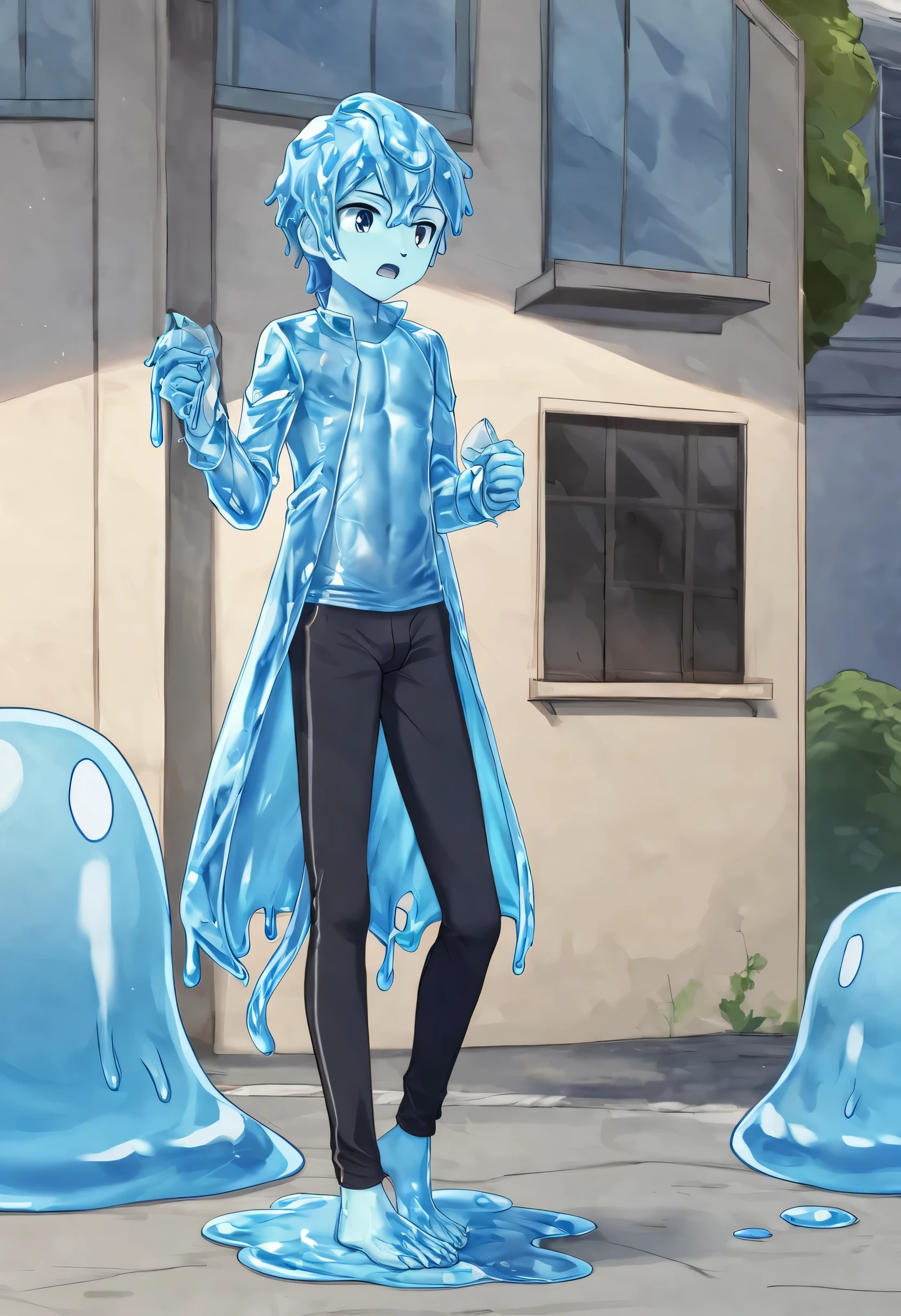 Boys, male cat,boys,Has a tail,charming,Thin,struggle,eternal,Crystalline,Blue slime,Feet turned into crystal,Hands turned into Blue slime,illumination,freeze,Feet are frozen,charming,boy,Blue crystal feet,Wear Tight Fit Clothes,plastic,Full body portrait,Smooth,Full body tight fit,Thin,Light blue gel coat,Full body gel coating,outdoor,naked,Small pants,Tight Fit,No clothes,Foot stuck in Blue Slime,Blue slime,Blue Slime,Holding Blue Slime