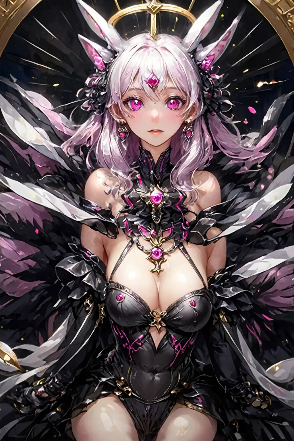 (masterpiece),(Highest quality),(Super detailed),(Best illustrations),(Best Shadow),(Absurd),(Detailed Background),(so beautiful), 16K,(Highest quality), 8k, 4K, (so beautiful)Extia, One girl, alone, Big Breasts, Long Hair, , , Hair between the eyes, , , empty eyes, blank eyes, , , , wrist cuffs, sweat, Dramatic lighting, psychedelic, Pleated skirt, colorful, , orgasm, afterglow, erotic smile, pussy, crimson lip, Beautiful nipples, latex bunny suit, BDSM, , Sexy posture, , , cross-eyed, rolling eyes, , garter belt, dark church background, , One devil tail, A lot of sweat glistens all over the body, , stained glass, , saliva trail, full-face blush, Detailed super oily shiny skin, , , orgasm, , , arched back, , torogao, ahegao, , pink neon, BREAK, (Slime-dripping costume:0.7), Oculogyric crisis, night, Heart-shaped pupils