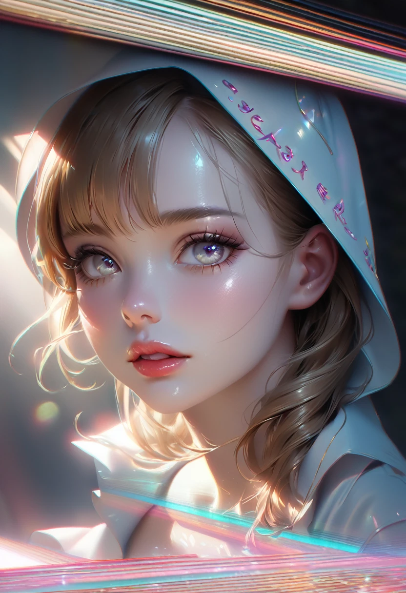 (8k, RAW Photos, Realistic:1.25) ,( Lip gloss, eyelash, Shiny surface, Glowing Skin, Highest quality, Ultra-high resolution, Depth of written boundary, chromatic aberration, Caustics, Wide lighting, Natural Shading,K-Pop Idols) She gazes upon the viewer with a calm, goddess-like happiness.,