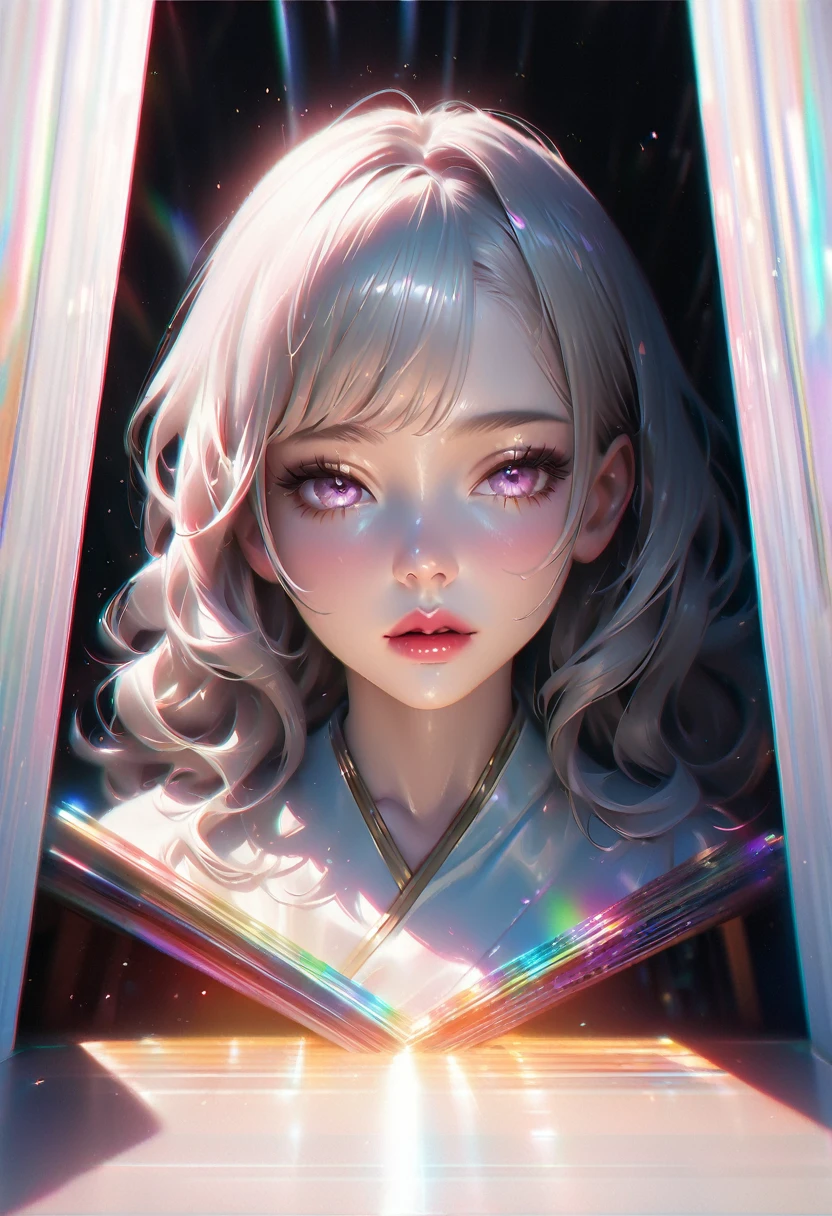 (8k, RAW Photos, Realistic:1.25) ,( Lip gloss, eyelash, Shiny surface, Glowing Skin, Highest quality, Ultra-high resolution, Depth of written boundary, chromatic aberration, Caustics, Wide lighting, Natural Shading,K-Pop Idols) She gazes upon the viewer with a calm, goddess-like happiness.,