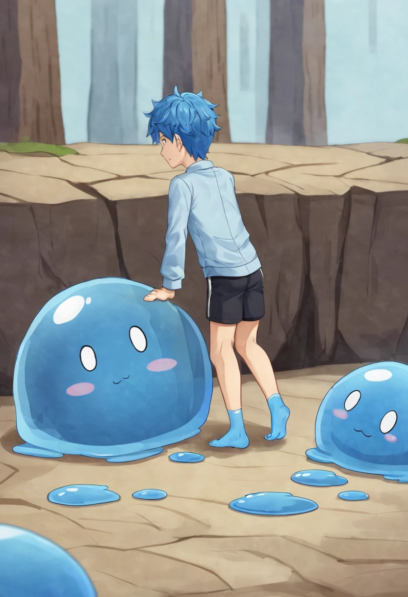 Boys,Little male cat,boy们,Has a tail,charming的,Thin,struggle,eternal,Crystalline,Blue slime,Feet turned into crystal,双手变成Blue slime,illumination,freeze,脚被freeze,charming,boy,Blue crystal feet,穿着Tight Fit衣,plastic,Full body portrait,Smooth,全身Tight Fit衣,Thin,Light blue gel coat,Full body gel coating,outdoor,naked,Small pants,Tight Fit,No clothes,Blue Slime,Blue slime,Blue Slime,抱着Blue Slime,看见Blue Slime