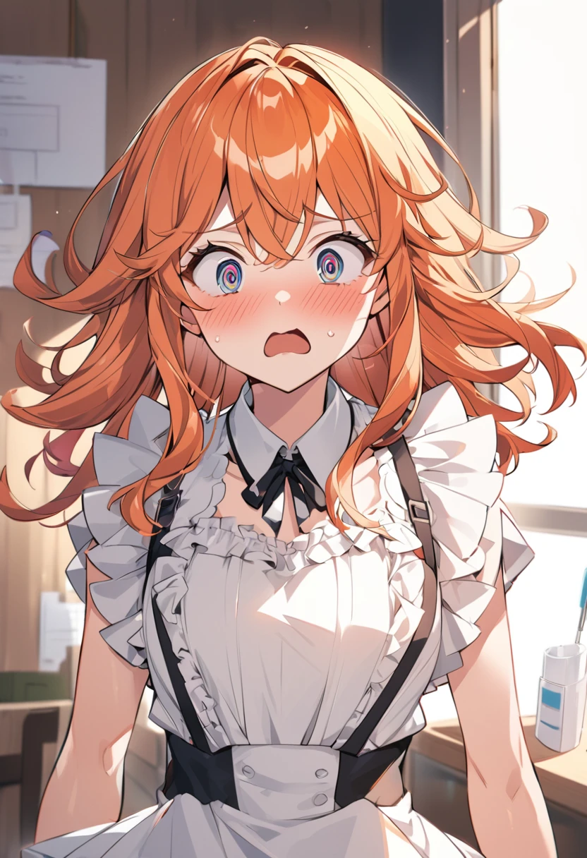 (masutepiece, Best Quality, Detailed), 1girl in, Solo, Indoors, dress room, 双臂在头后, Souryu Asuka Langley, Interface headset, fullnude、Ahegao、A large amount of love juice flows out、Squirting、