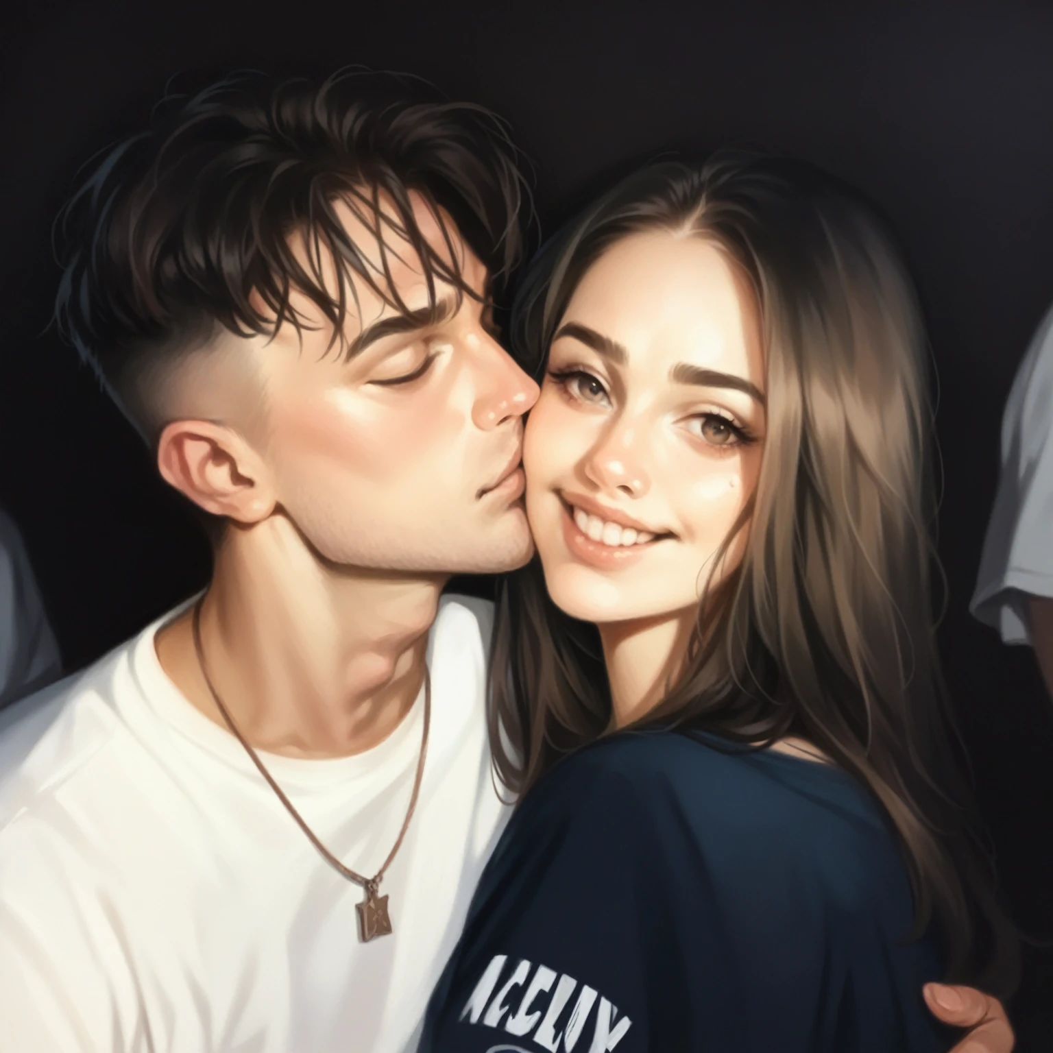 8 k, Best quality, masterpiece, Ultra high resolution, (Realism: 1.4), original photo, (realistic skin texture: 1.3), (Granularity: 1.3),  girl and guy dark style couple in love face details, masterpiece, Best quality, upper body, I look at the viewer