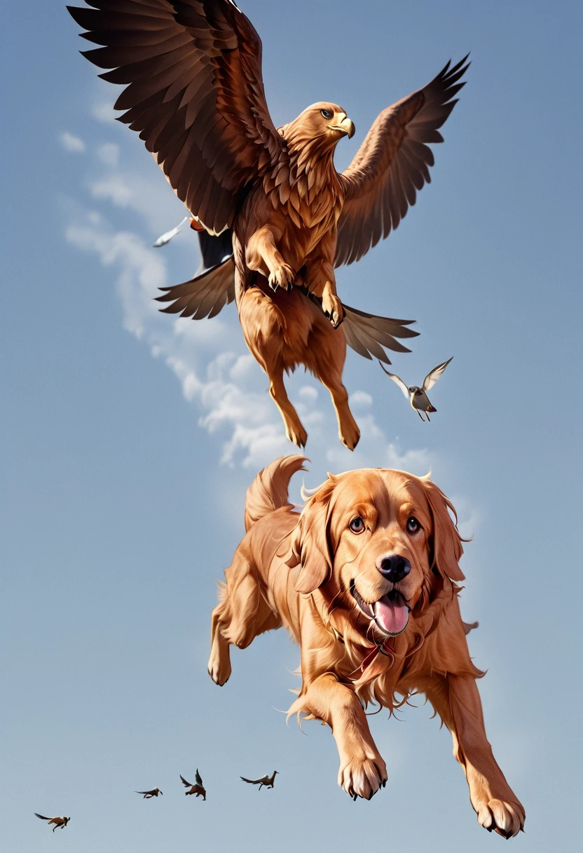 There is a bird flying over the dog, Eagle eats snakes, Flying giant animals, Hot Photos, Intense Combat, flying mythical beasts, The puppies merged into one, Threatening!!!, Split into wings in half, caught on camera, Thought-provoking, Very accurate pictures, Extremely clear images, Good vs. Evil, The battle between good and evil, standoff