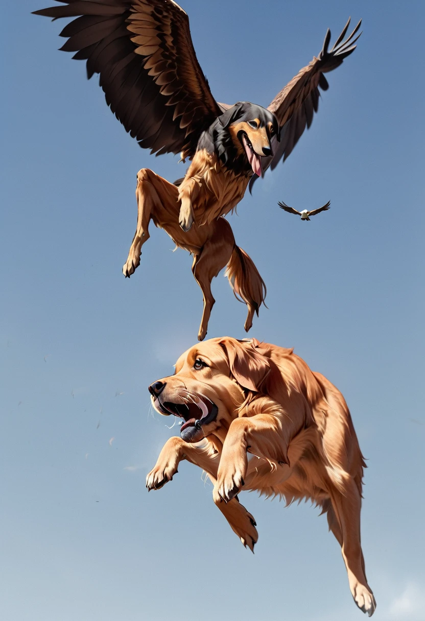 There is a bird flying over the dog, Eagle eats snakes, Flying giant animals, Hot Photos, Intense Combat, flying mythical beasts, The puppies merged into one, Threatening!!!, Split into wings in half, caught on camera, Thought-provoking, Very accurate pictures, Extremely clear images, Good vs. Evil, The battle between good and evil, standoff