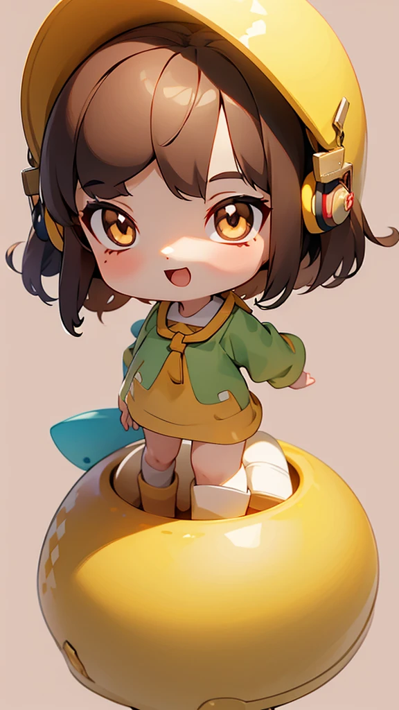 One girl, Brown Hair, Medium Hair, Bob Hair, Textured skin, chest, Open your mouth, Bright Eyes, happiness/joy, chest囲図, Simple Background, Headphones worn behind the head, Anime Style,