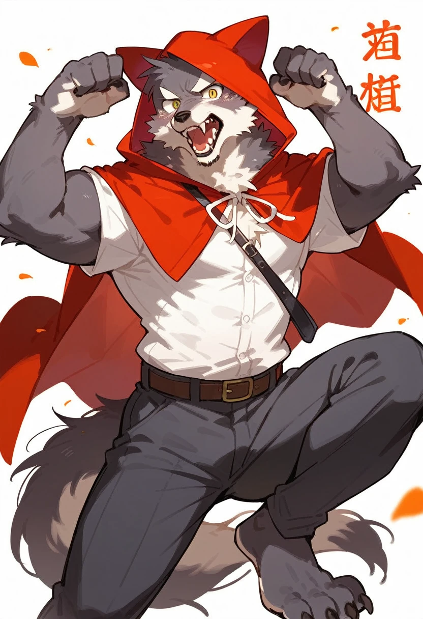 A doujinshi cover with a The werewolf of the bartender and the guest's Red Riding Hood, furry, kemono, with some elements of comedy manga,