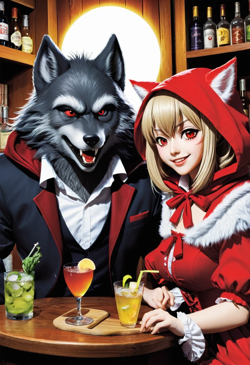 A doujinshi cover with a The werewolf of the bartender and the guest's Red Riding Hood, furry, kemono, with some elements of comedy manga,